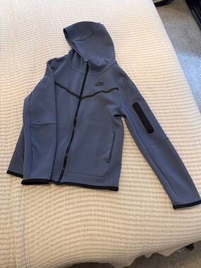 Nike Tech Slate Blue Hooded Zip Jacket with Black Accents